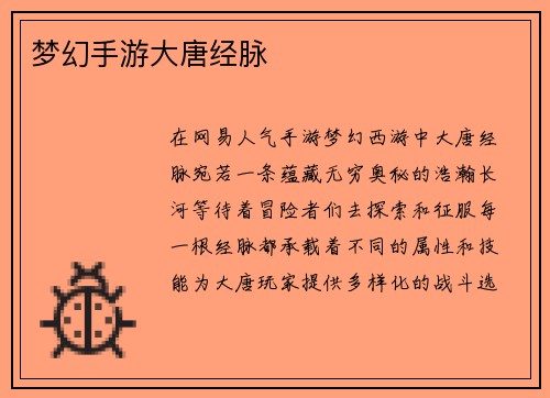 梦幻手游大唐经脉