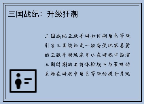 三国战纪：升级狂潮